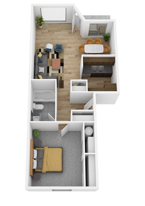Floor plan for 1 bed, 1 bath, 625 sqft
